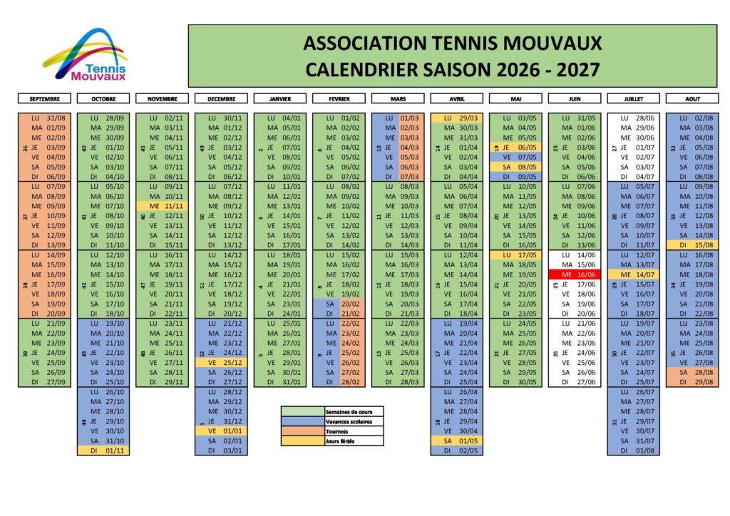 AT Mouvaux - Calendrier 2026-2027